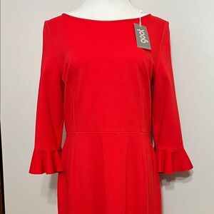 NEW GOAT Pencil Dress with 3/4 Ruffle Sleeves, Jersey Red Fitted, Stretch, sz 10